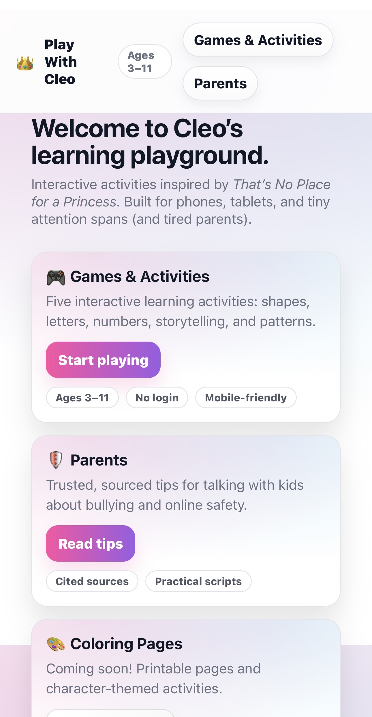 Play With Cleo website